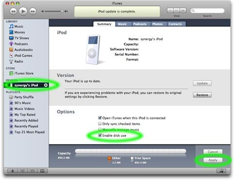 Enable Ipod Disk Use Itunes 10