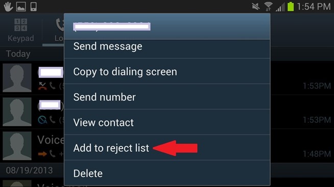 blocking text messages on samsung phone - add to reject list