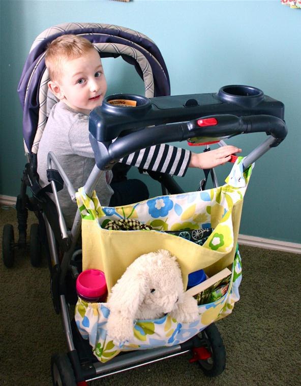 ... sew stroller bag. It snaps onto ANY stroller's handles, and hangs