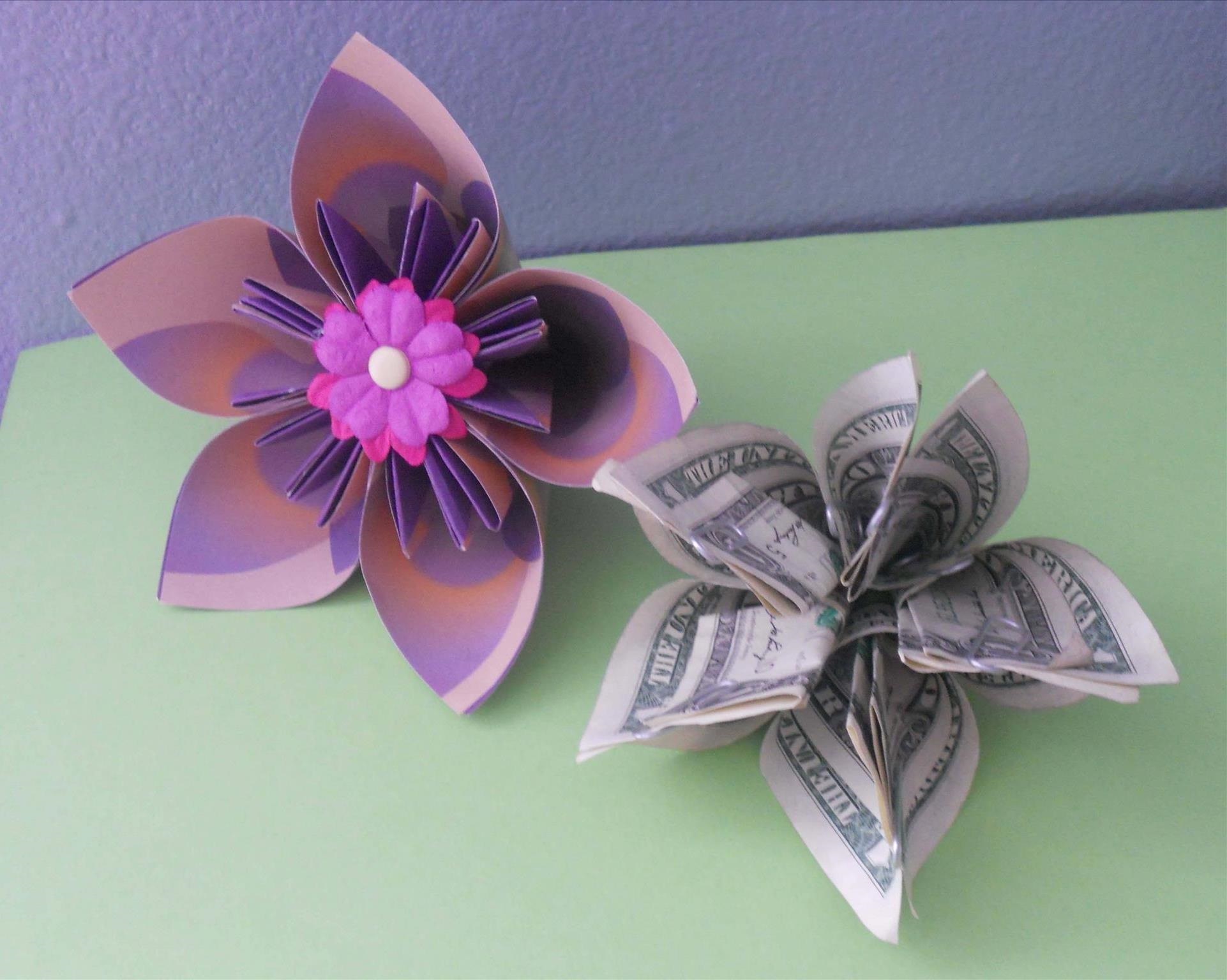 beginner step by step money origami flower instructions