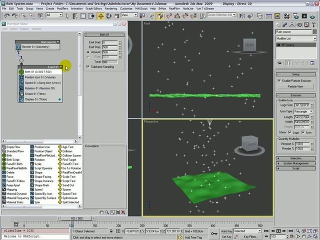Set up a rain system in Particle Flow in Autodesk 3ds Max 2010