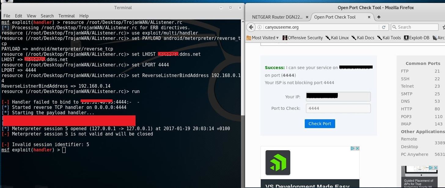 Help with Metasploit Attack Over WAN (Android)