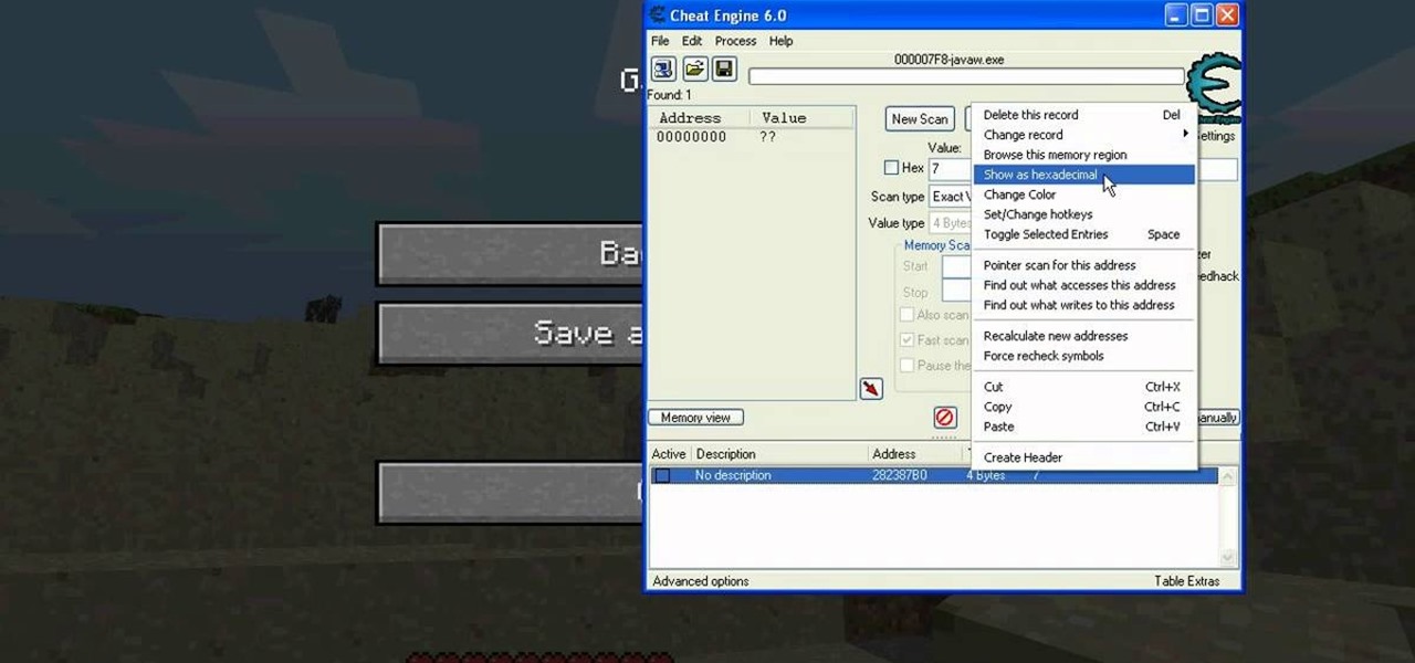 use cheat engine hack your minecraft