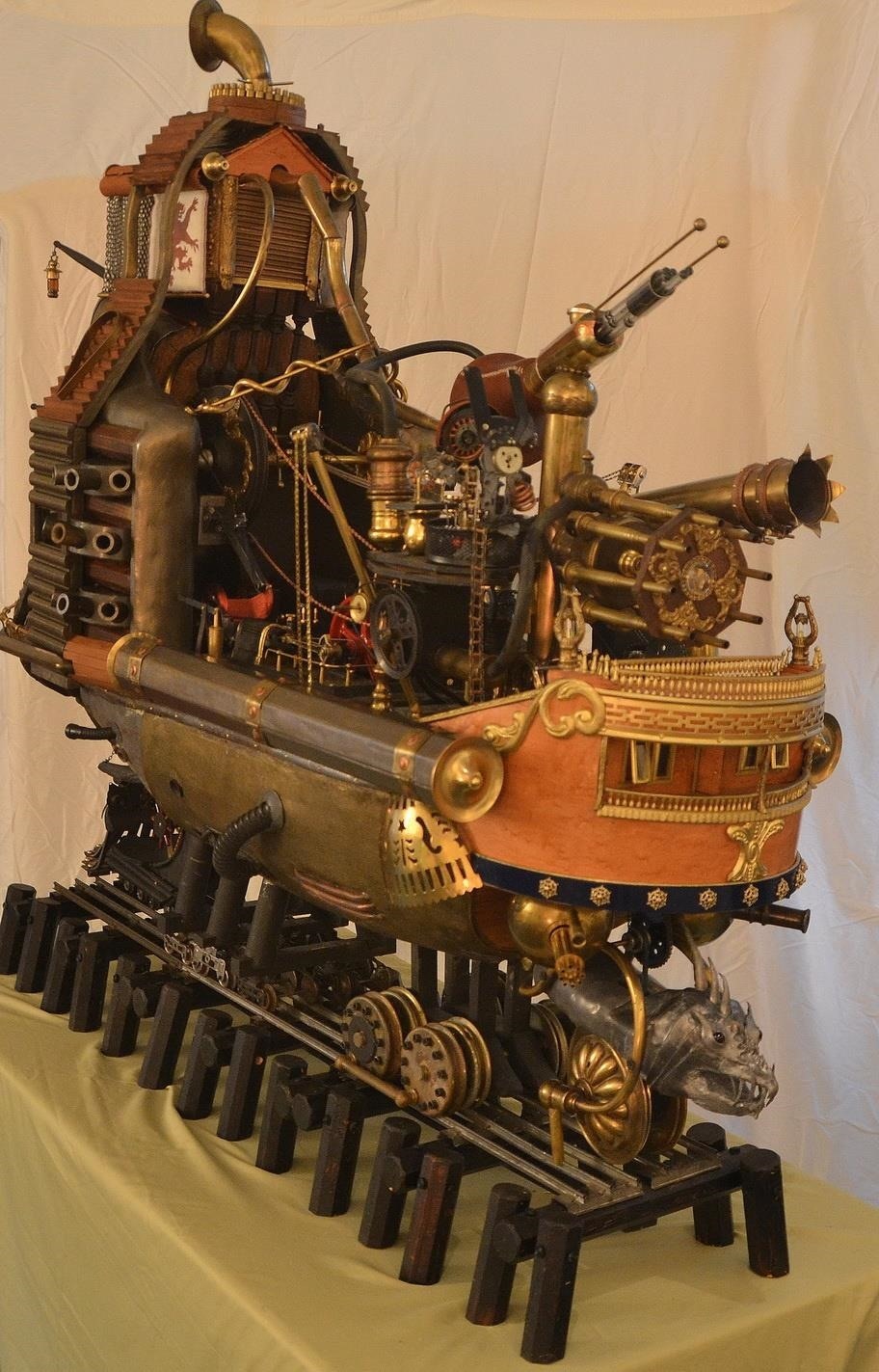 Large Steampunk Warship/Train Operating on Live Steam