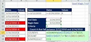 Count the number of values between two givens in Excel