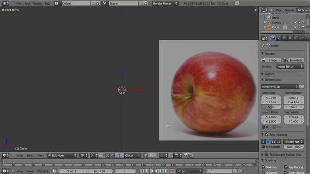 Create a 3D model of an apple in Blender 2.5