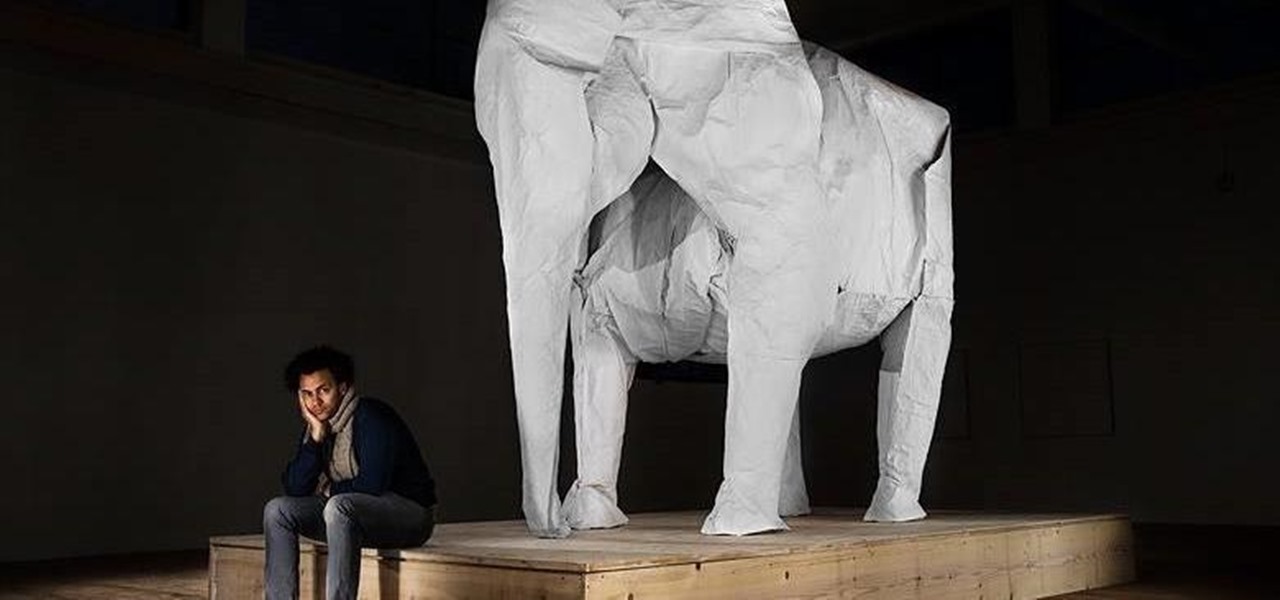Life-Sized Origami Elephant Folded from One Giant Sheet of Paper