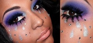 Create electric smoky blue eyes and glitter "tears"