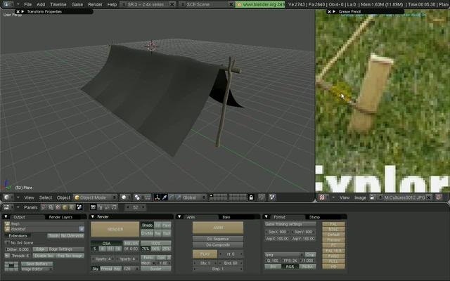 Create a detailed 3D model of a pup tent in Blender