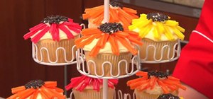 Make flower power cupcakes with candy decorations
