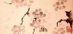 Paint cherry blossoms in Sumi-e ink