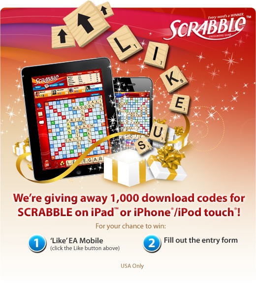 2,000 FREE Scrabble Apps (iOS) from EA on Facebook & Twitter — ENDS TODAY!