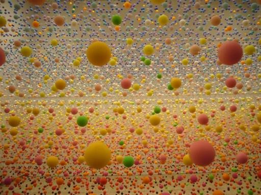 Thousands of Bouncy Balls Extended in Space