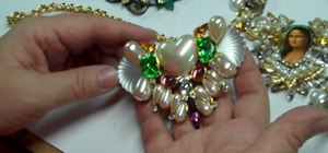 Craft a vintage collage necklace with brass stampings and rhinestones