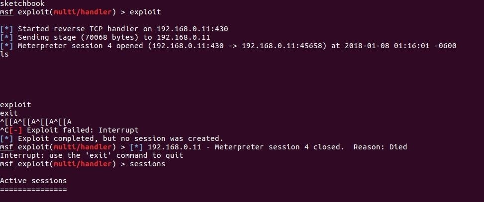 Ubuntu Metasploit Can't Interact with Session