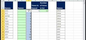 Repeat a list of names 7 times in Excel