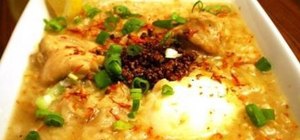 Make Filipino arroz caldo (chicken rice soup)