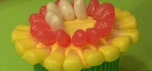 Make spring flower cupcakes using jelly beans