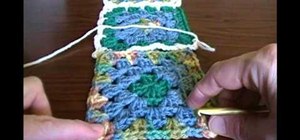 Join crocheted granny squares using a five chain flat braid method