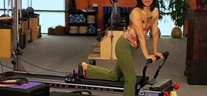 Perform a hip flexor stretch on a Pilates Reformer