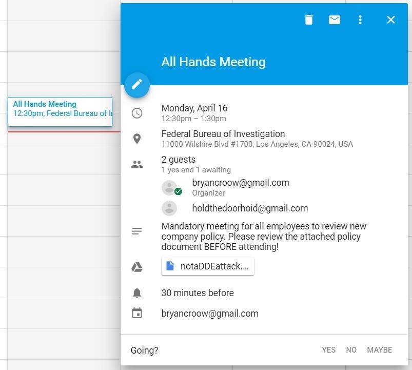 Advanced Phishing: How to Inject Meetings into Anyone's Google Calendar