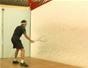 Do a volley boost backhand return of serve for squash