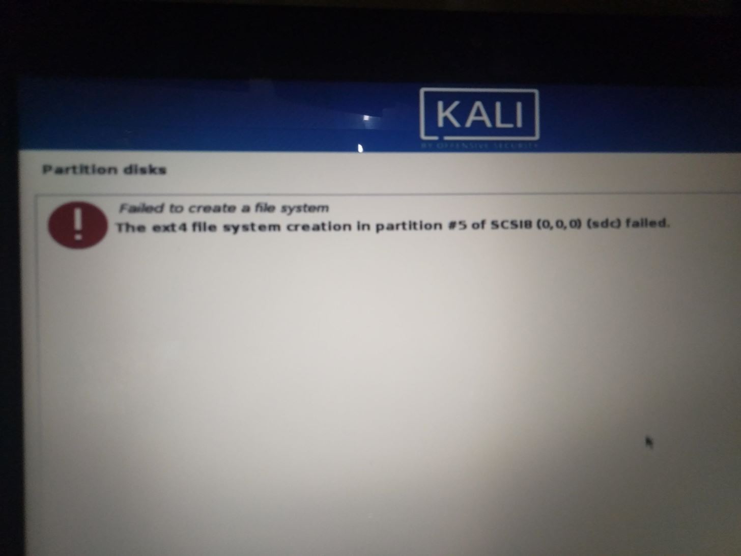 Ext4 File System Error While Installing Kali Linux for Bootable Usb