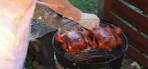 Roast a chicken on a barbecue smoker