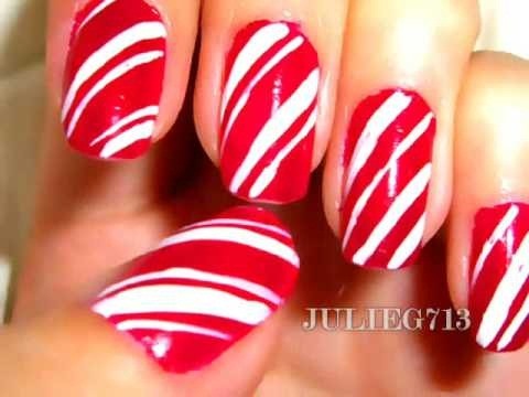 Create candy cane nails for the holidays