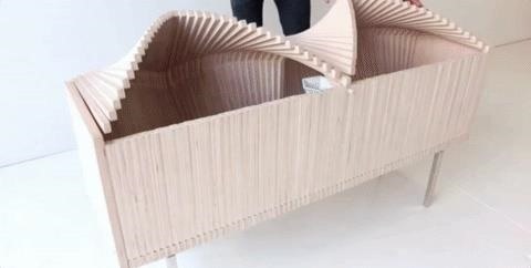 The Slatted, Morphing 'Wave' Cabinet Opens Up Like a Paper Fan