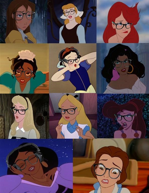 Disney Princesses as Hipsters (Just Add Glasses)