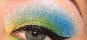 Create a beachy pin-up makeup look with aqua and lime green