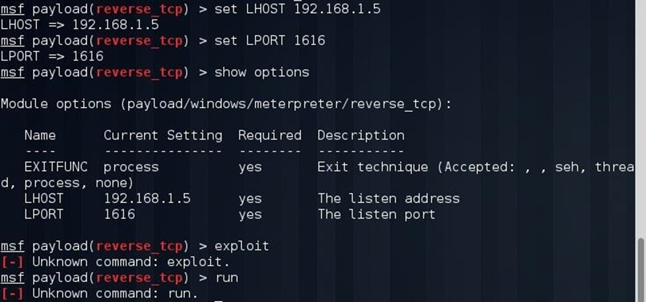 Problem with Metasploit reverse_tcp Unknown Command: Exploit.
