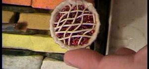 Make a miniature cherry pie from polymer clay