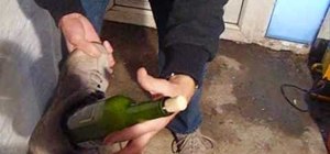 Use a shoe and no corkscrew to open a bottle of wine