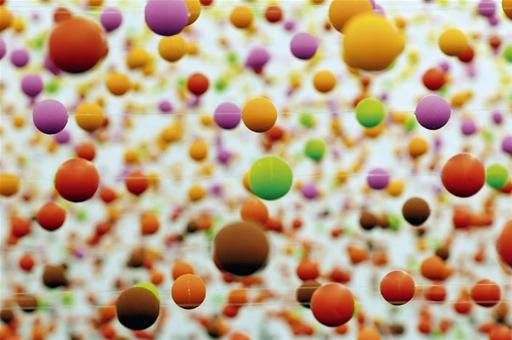 Thousands of Bouncy Balls Extended in Space
