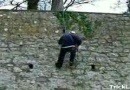 Abseil down a wall with just one rope