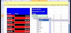 Count the number of characters in an Excel cell range