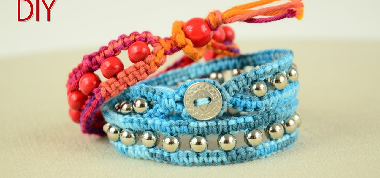 DIY Beaded Wrap Bracelet with Square Knot and Button Clasp