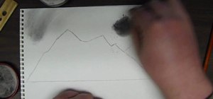 Draw a mountain landscape using charcoal techniques