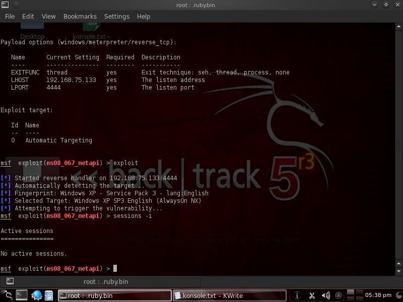 Kali Linux , Backtrack Error with Netapi