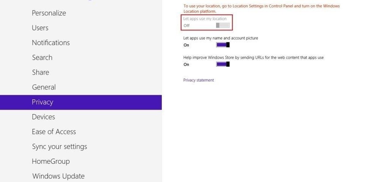 Disable All Location Sharing on Windows 8