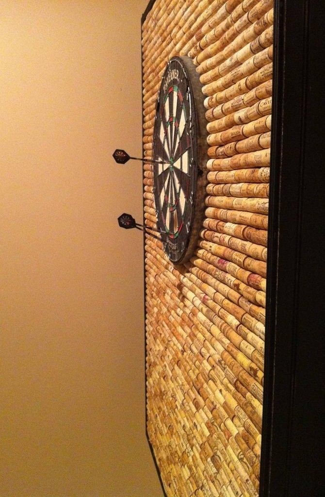 Protect Your Wall from Stray Darts with This DIY Dartboard Cabinet Made of Wine Corks