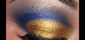 Create a blue & gold cut crease eye makeup look