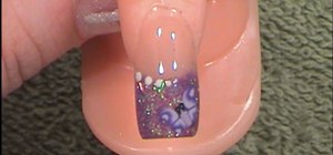 Create purple glitter with butterflies acrylic nails