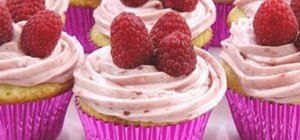 Make vanilla cupcakes from scratch with raspberry butter icing
