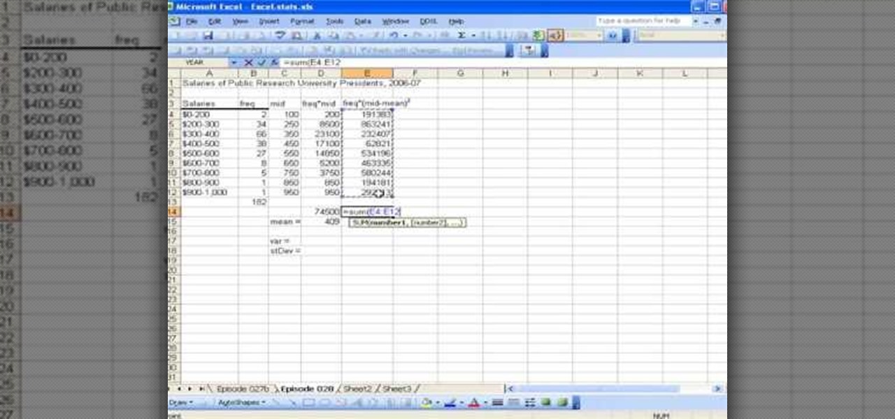 calculating weighted standard deviation in excel