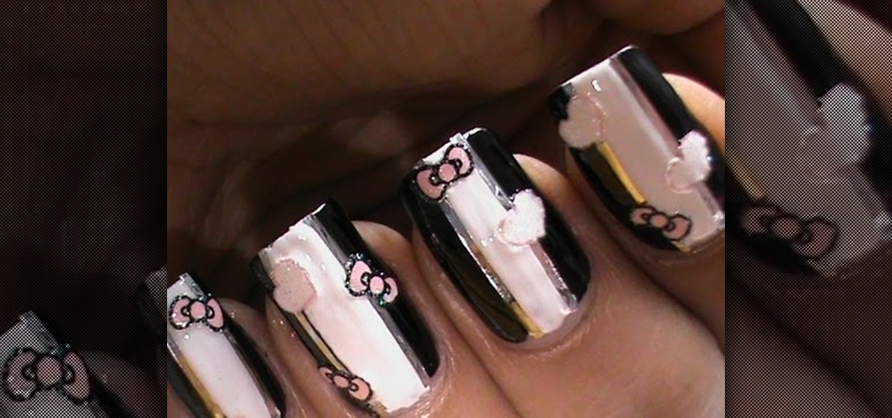 Do Cute Striping Tape Nail Art Design with Bows and Hearts