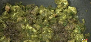 Cook shrimp with green masala spices