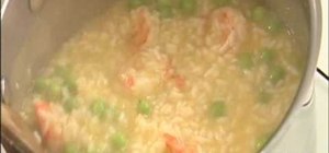 Cook shrimp and pea risotto